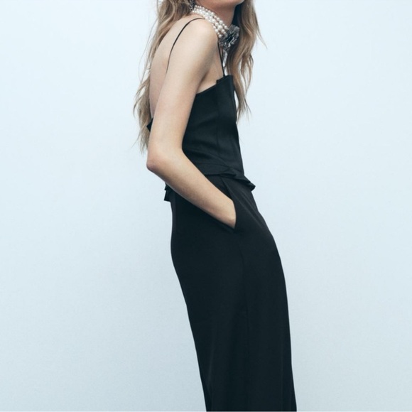 ZARA WIDE-LEG CREPE JUMPSUIT BLACK SIZE M NWOT - Picture 6 of 13